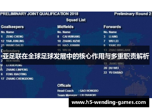 亚足联在全球足球发展中的核心作用与多重职责解析